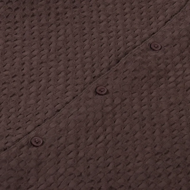 Wax London Lido Shirt Dobby Cotton Weave Brown-4