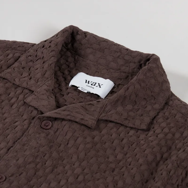 Wax London Lido Shirt Dobby Cotton Weave Brown-2