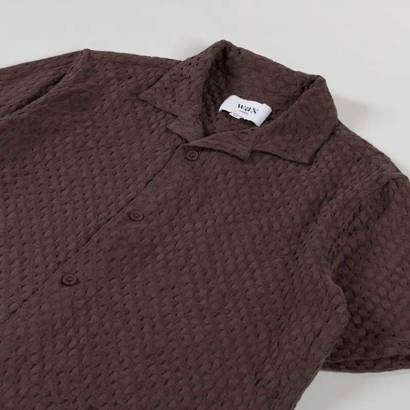 Wax London Lido Shirt Dobby Cotton Weave Brown-1