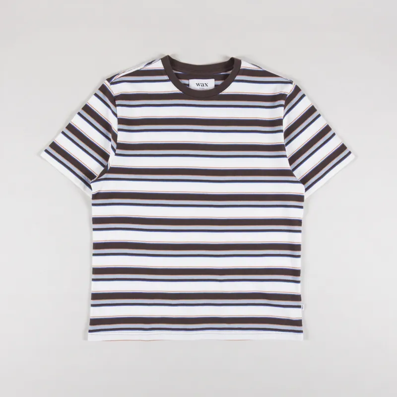 Wax London Striped Dean T Shirt Brown Ecru
