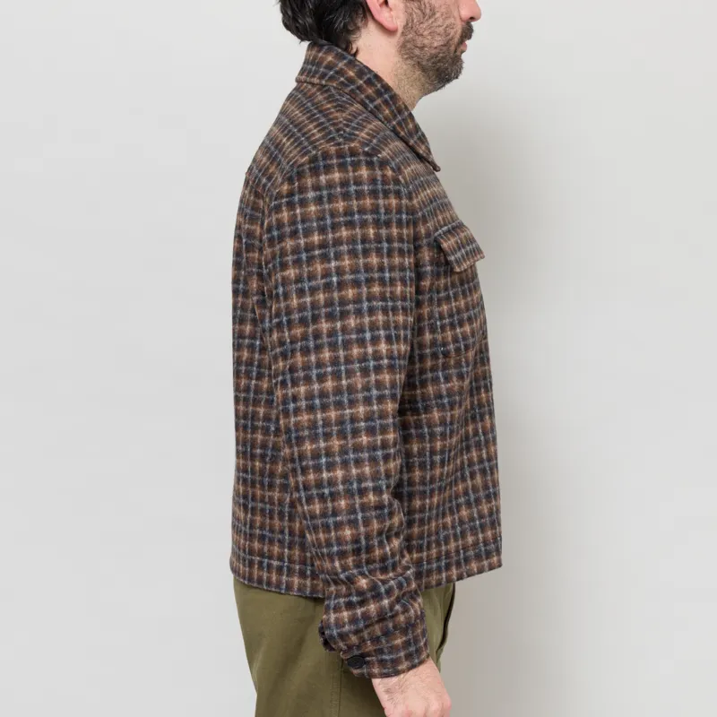 Wax London Osier Jacket Drawn Check Navy Brown-4