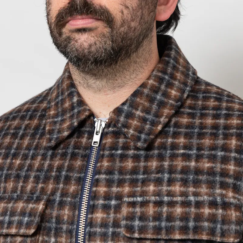 Wax London Osier Jacket Drawn Check Navy Brown-5