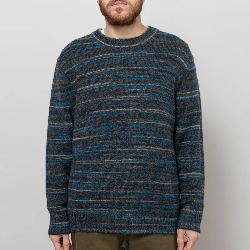 Wax London Wilde Crewneck Grey Teal Space Dye Wool