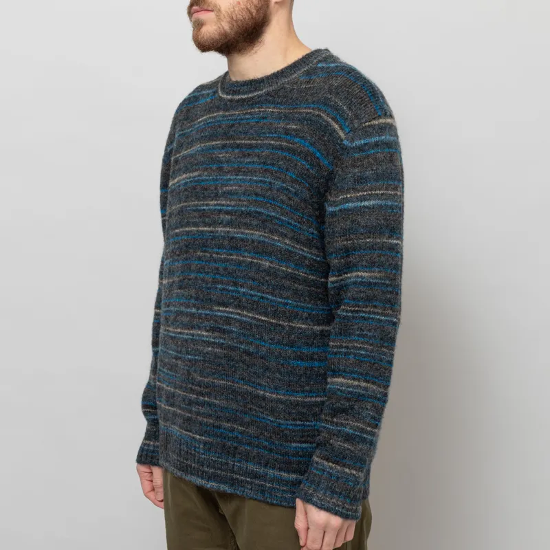 Wax London Wilde Crewneck Grey Teal Space Dye Wool-1