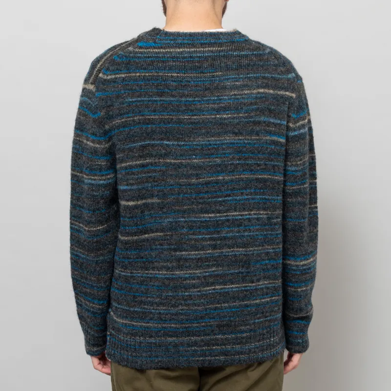 Wax London Wilde Crewneck Grey Teal Space Dye Wool-3
