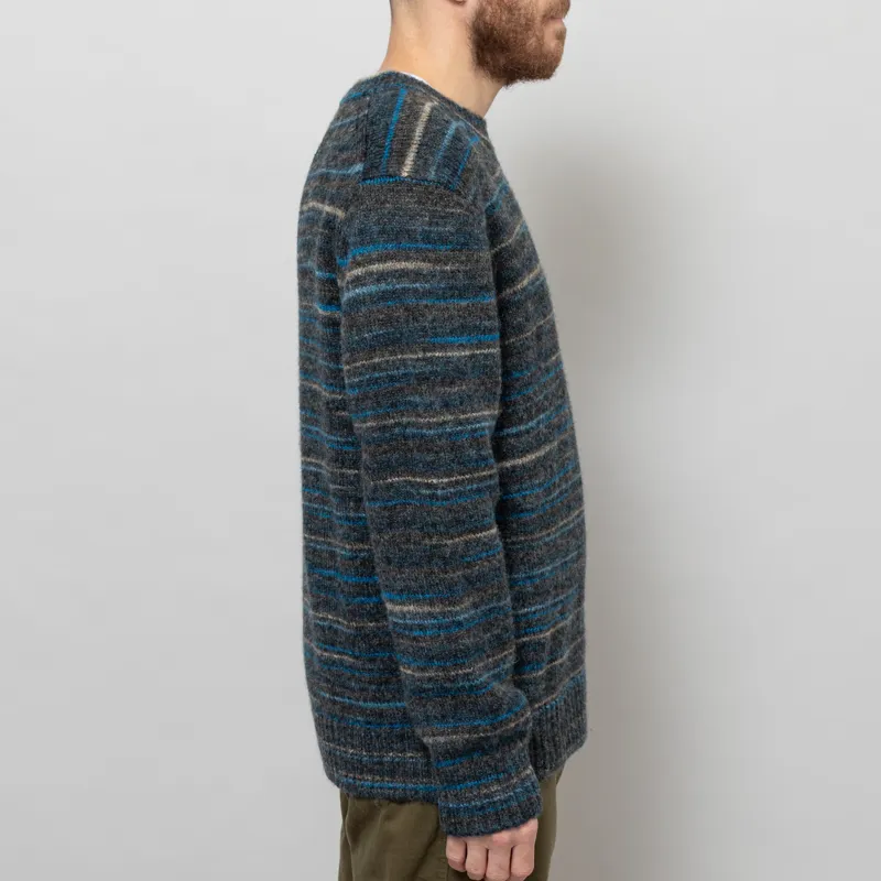 Wax London Wilde Crewneck Grey Teal Space Dye Wool-4