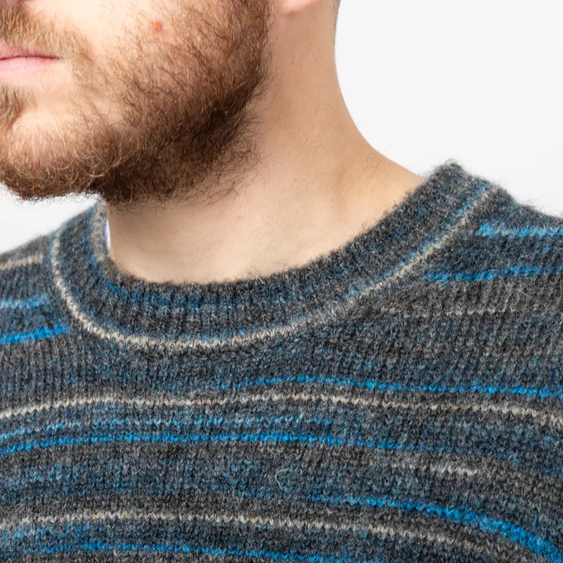 Wax London Wilde Crewneck Grey Teal Space Dye Wool-5