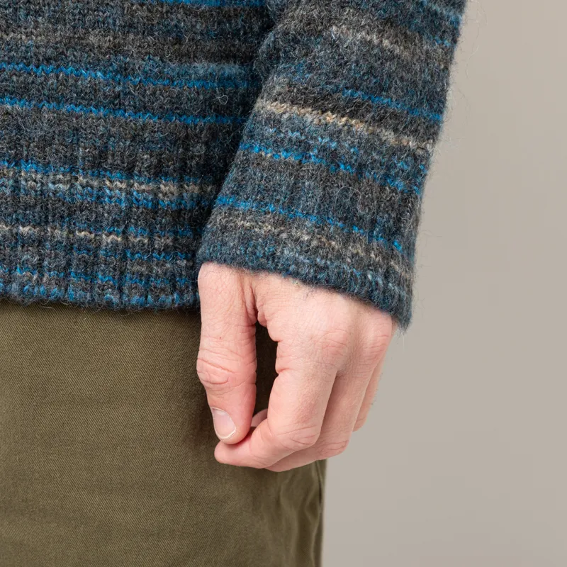 Wax London Wilde Crewneck Grey Teal Space Dye Wool-7