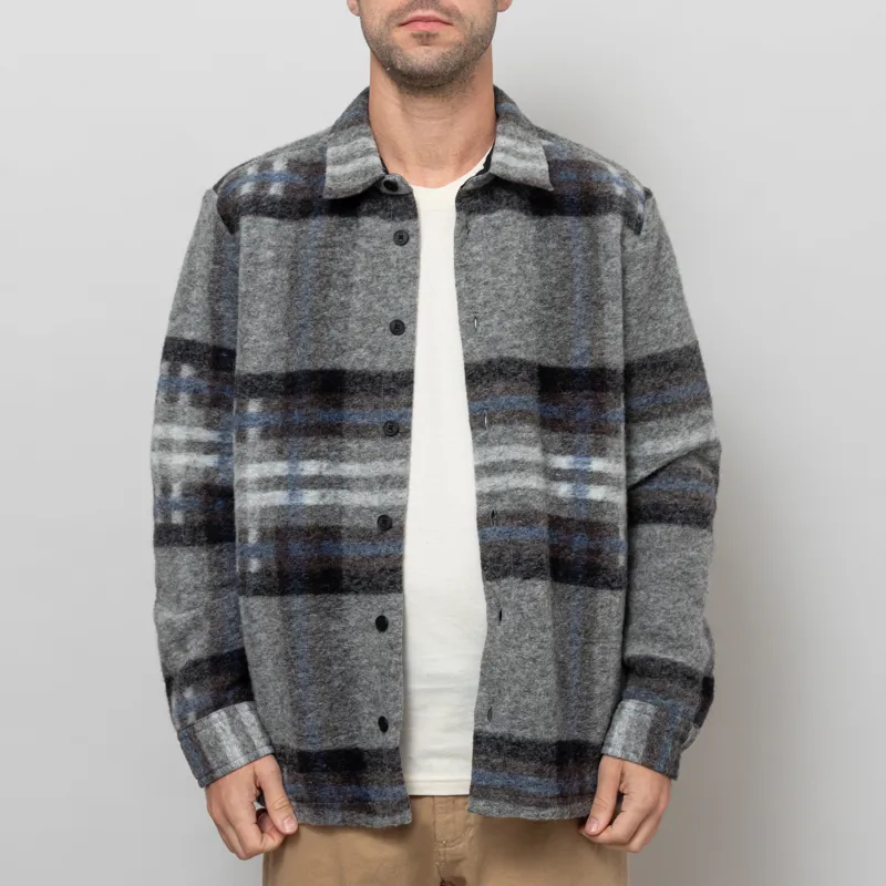 Wax London Nolan Overshirt Grey Blue Check Wool-1