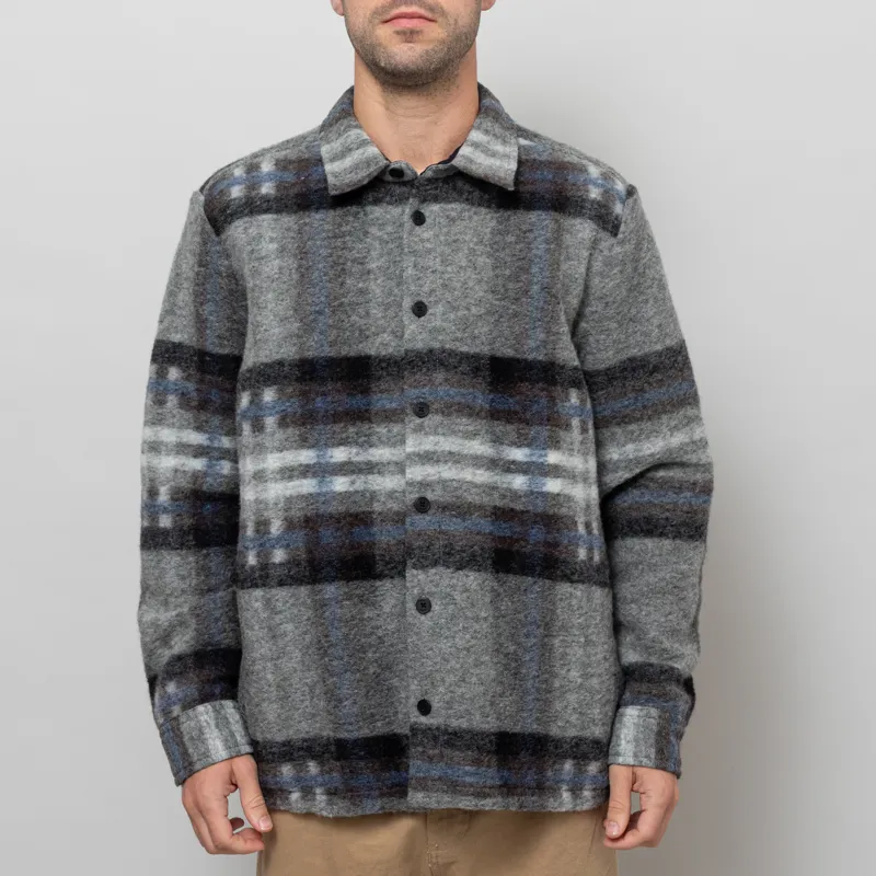Wax London Nolan Overshirt Grey Blue Check Wool