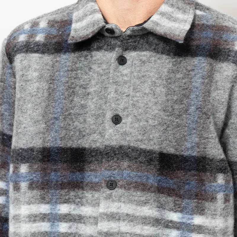 Wax London Nolan Overshirt Grey Blue Check Wool-7