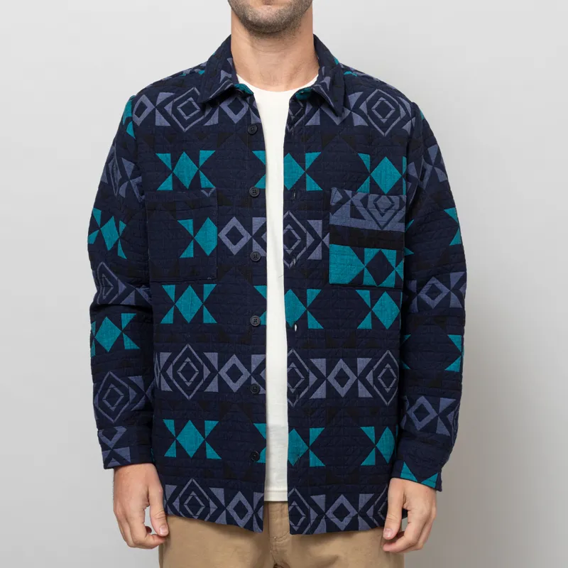 Wax London Otto Blanket Quilted Overshirt Navy Teal-1