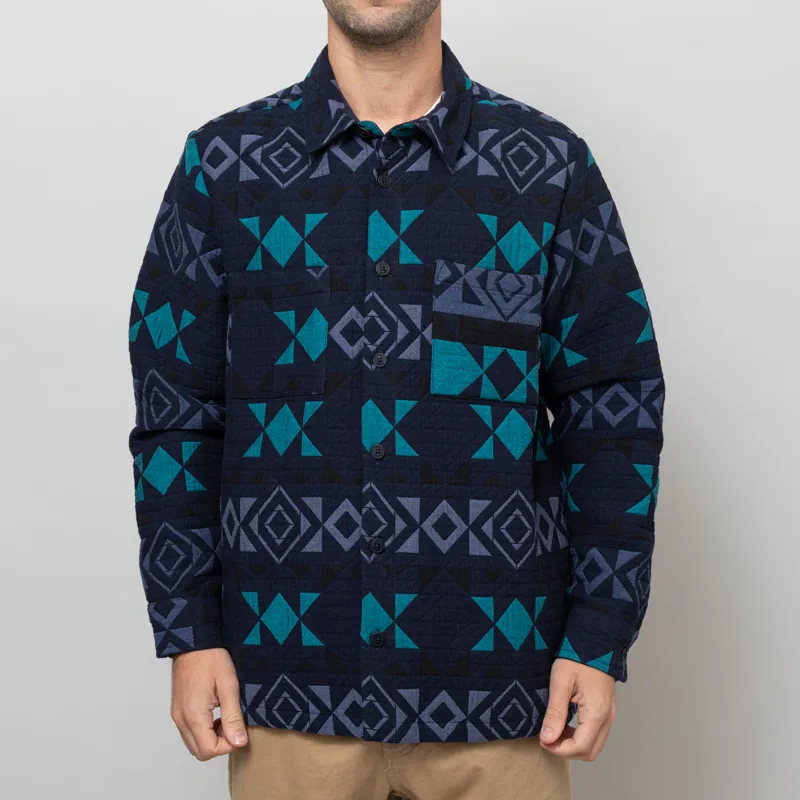 Wax London Otto Blanket Quilted Overshirt Navy Teal