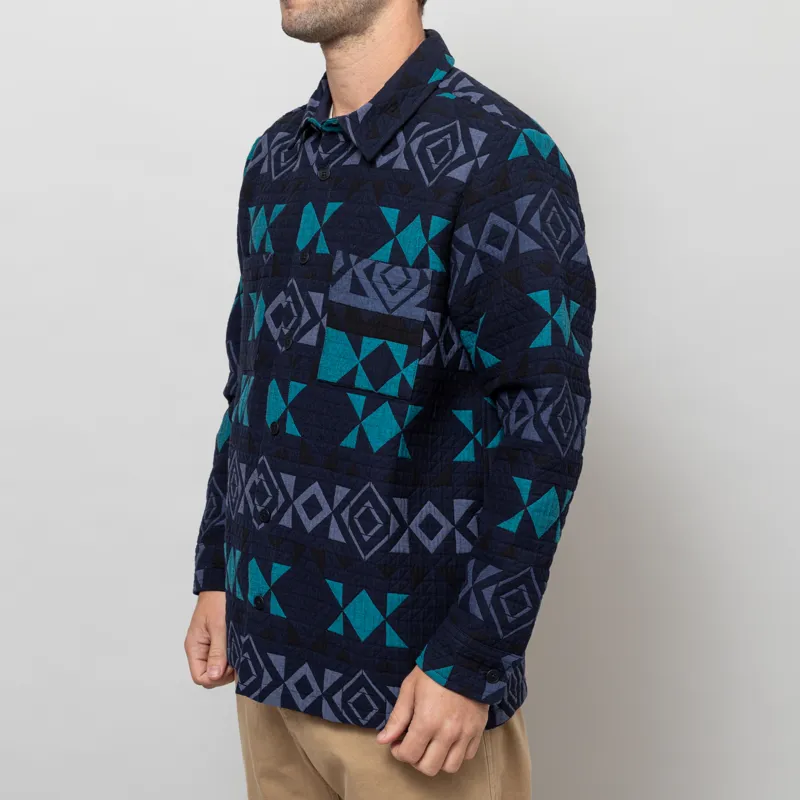 Wax London Otto Blanket Quilted Overshirt Navy Teal-2