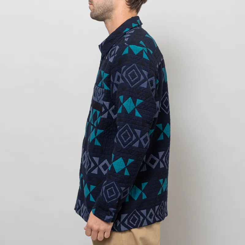 Wax London Otto Blanket Quilted Overshirt Navy Teal-3