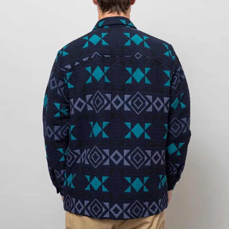 Wax London Otto Blanket Quilted Overshirt Navy Teal-4