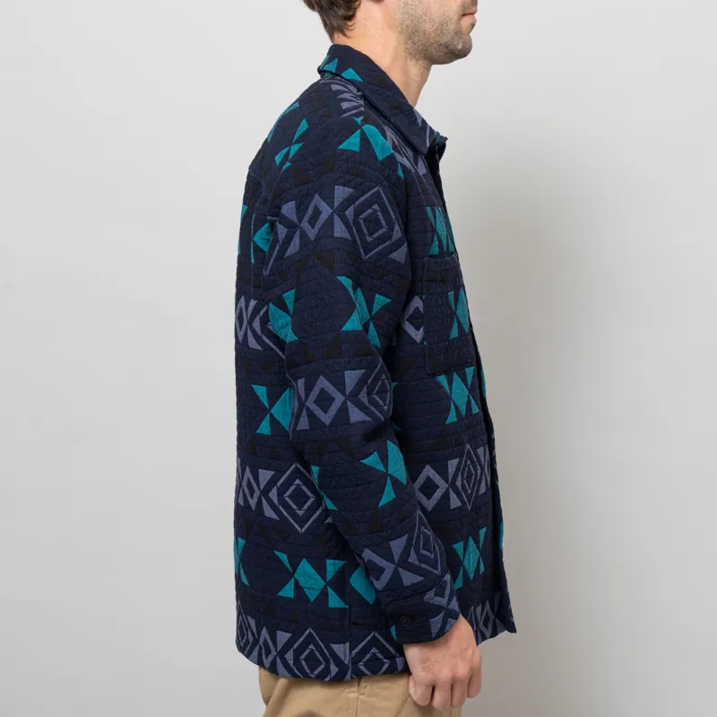 Wax London Otto Blanket Quilted Overshirt Navy Teal-5