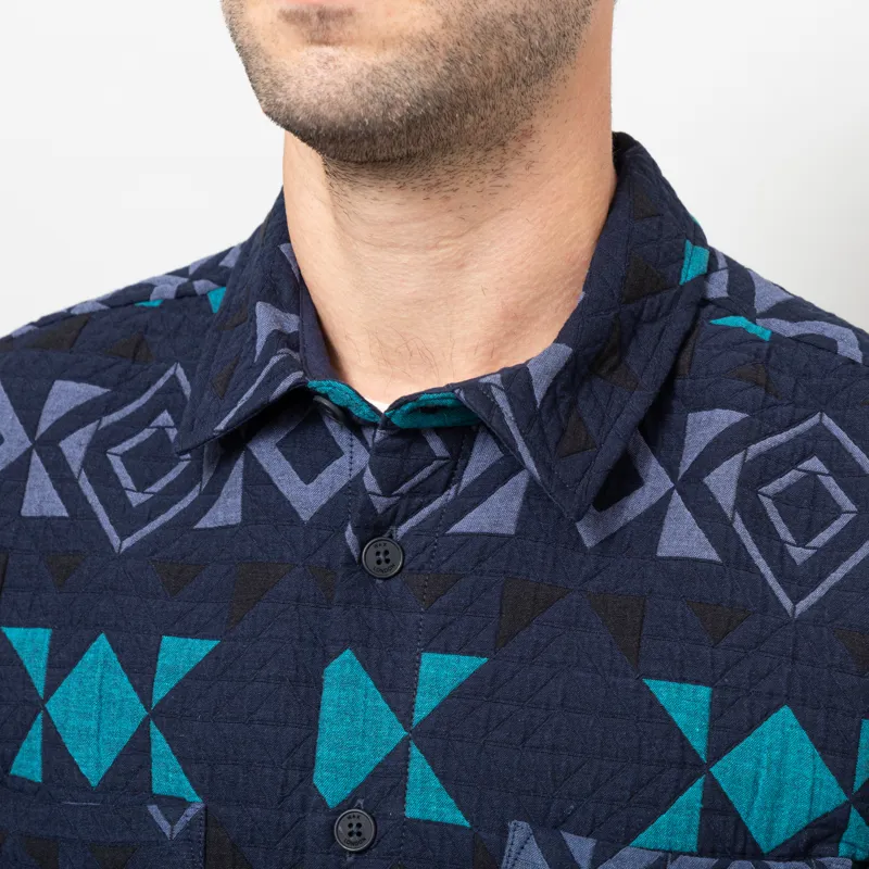 Wax London Otto Blanket Quilted Overshirt Navy Teal-6