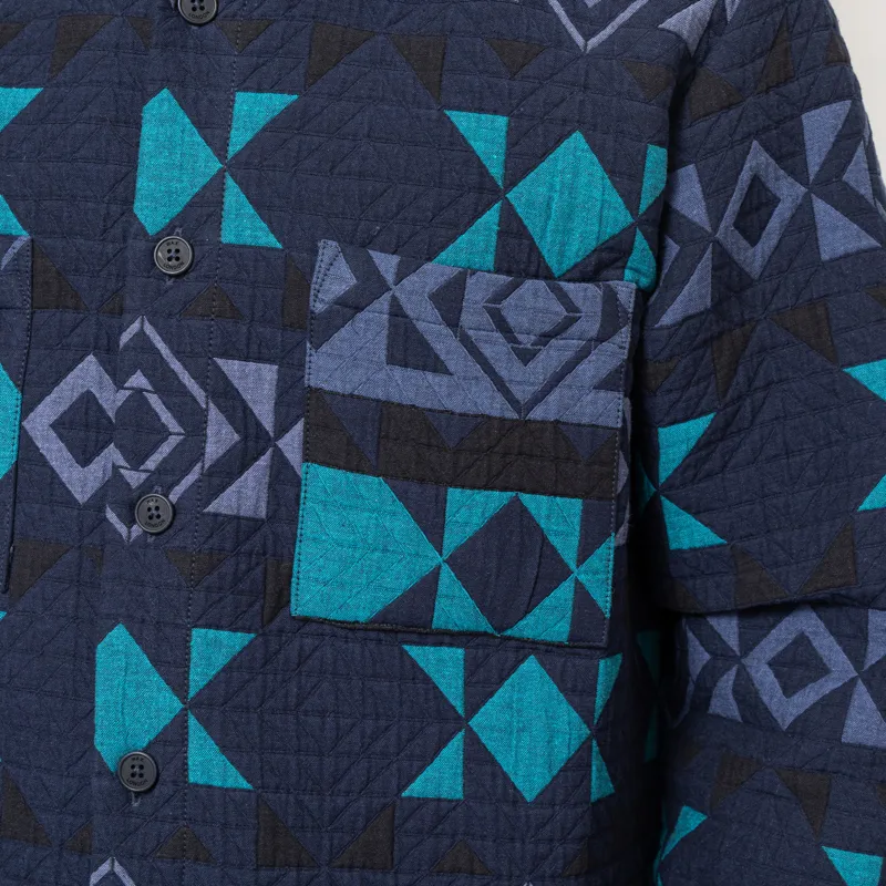 Wax London Otto Blanket Quilted Overshirt Navy Teal-7