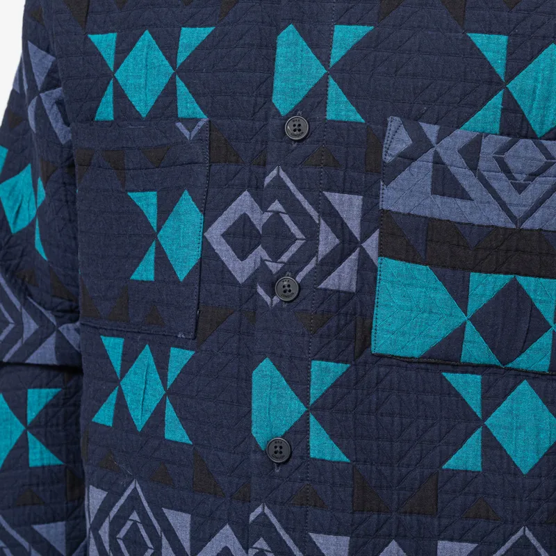 Wax London Otto Blanket Quilted Overshirt Navy Teal-8