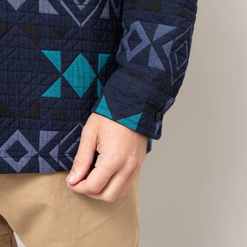 Wax London Otto Blanket Quilted Overshirt Navy Teal-10