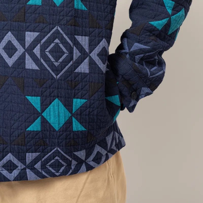Wax London Otto Blanket Quilted Overshirt Navy Teal-9