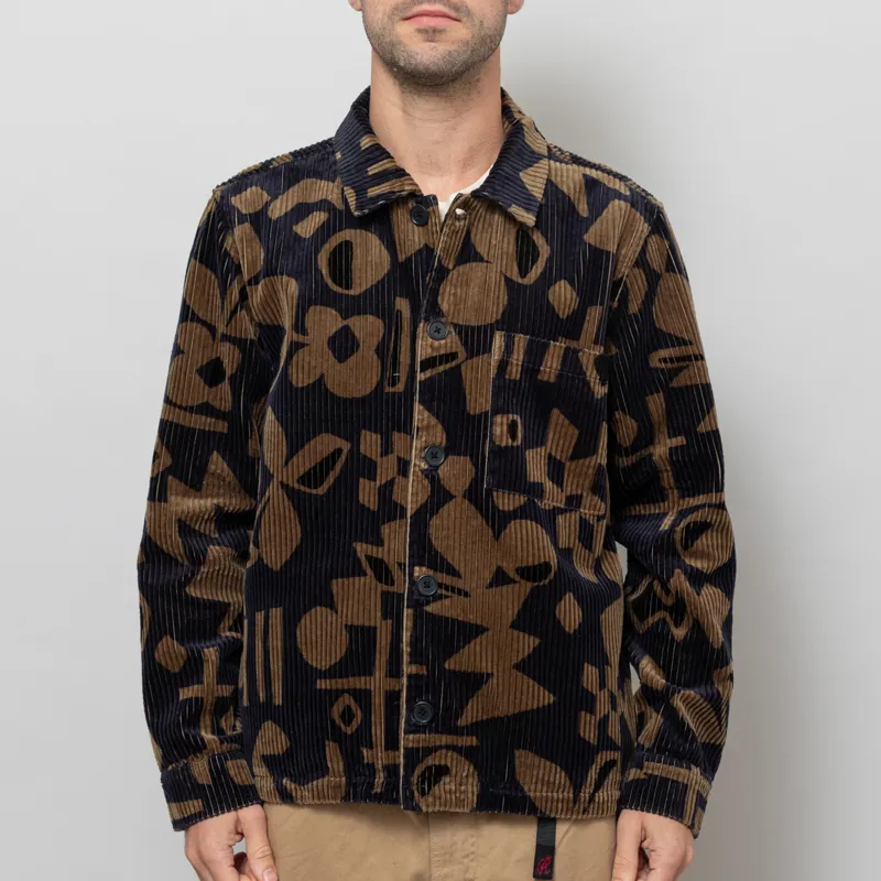 Wax London Rockley Overshirt Navy Khaki Shapes Jumbo Corduroy