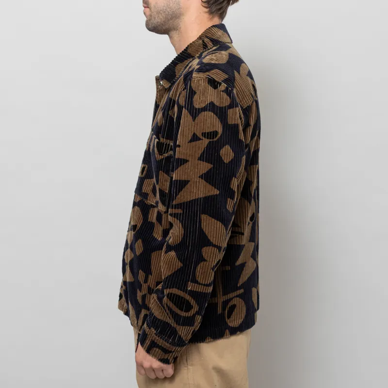 Wax London Rockley Overshirt Navy Khaki Shapes Jumbo Corduroy-3