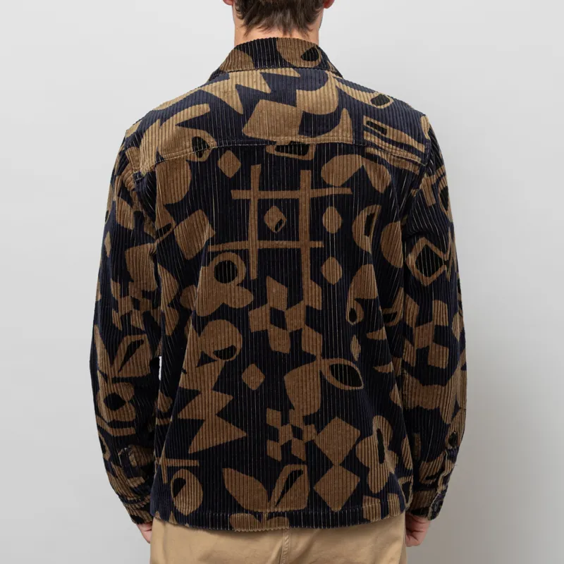 Wax London Rockley Overshirt Navy Khaki Shapes Jumbo Corduroy-4