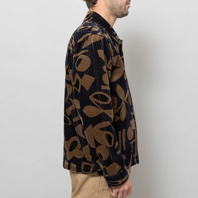 Wax London Rockley Overshirt Navy Khaki Shapes Jumbo Corduroy-5