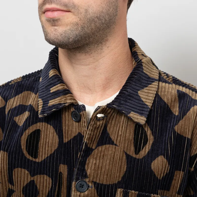 Wax London Rockley Overshirt Navy Khaki Shapes Jumbo Corduroy-6