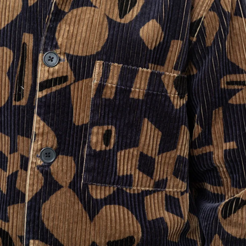 Wax London Rockley Overshirt Navy Khaki Shapes Jumbo Corduroy-8