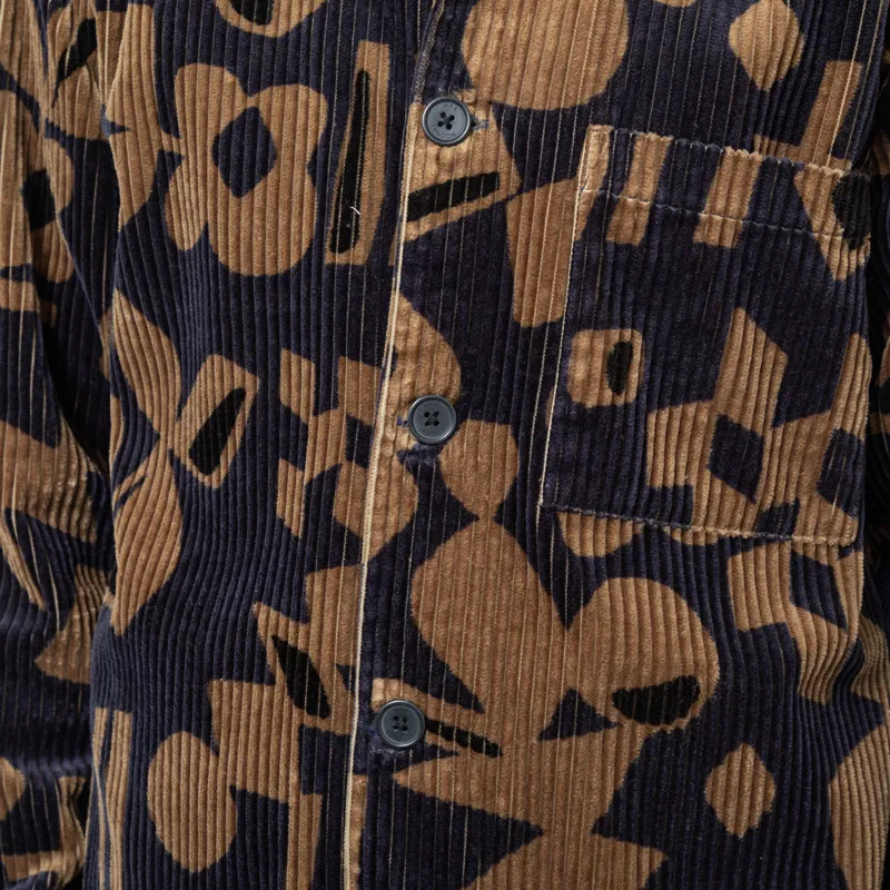 Wax London Rockley Overshirt Navy Khaki Shapes Jumbo Corduroy-7