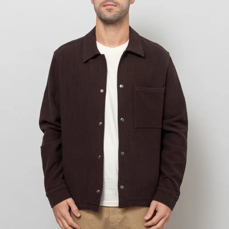 Wax London Romer Overshirt Dark Brown Heavy Crinkle Cotton-1