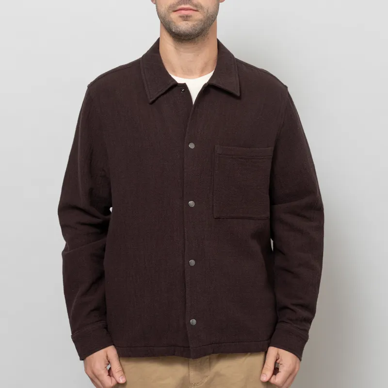 Wax London Romer Overshirt Dark Brown Heavy Crinkle Cotton