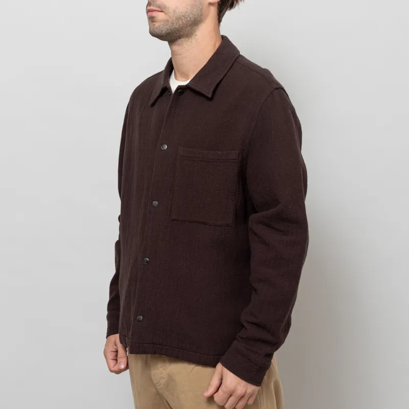 Wax London Romer Overshirt Dark Brown Heavy Crinkle Cotton-2