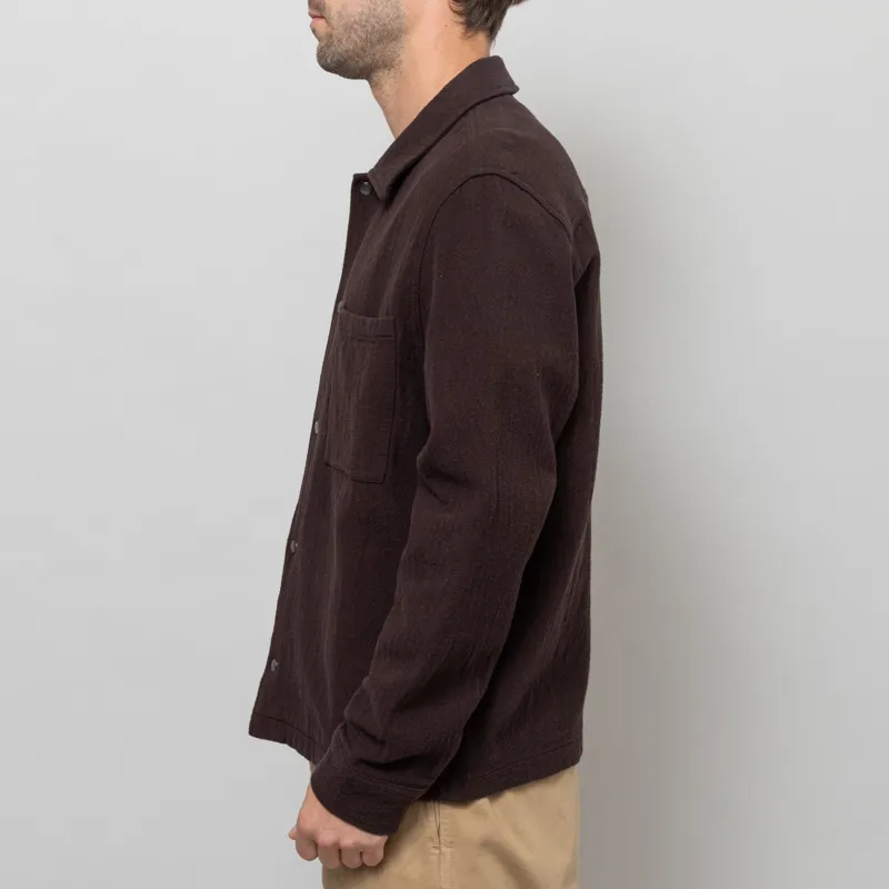 Wax London Romer Overshirt Dark Brown Heavy Crinkle Cotton-3