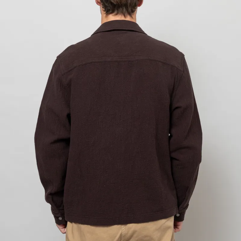 Wax London Romer Overshirt Dark Brown Heavy Crinkle Cotton-4