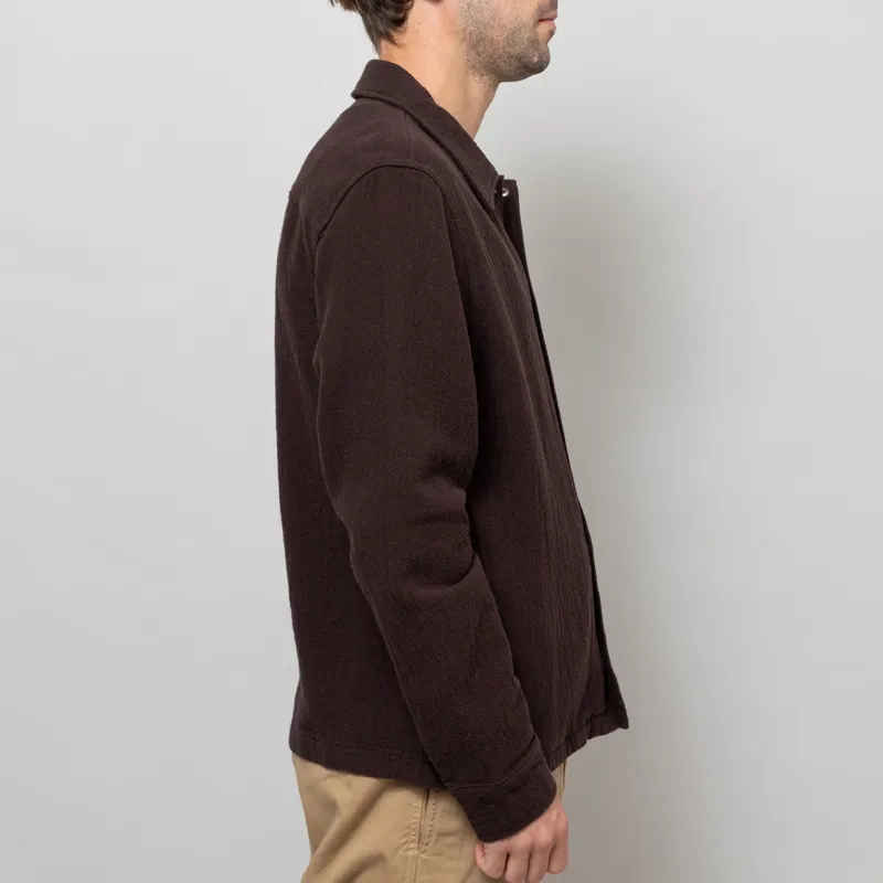 Wax London Romer Overshirt Dark Brown Heavy Crinkle Cotton-5