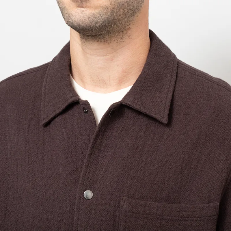 Wax London Romer Overshirt Dark Brown Heavy Crinkle Cotton-6