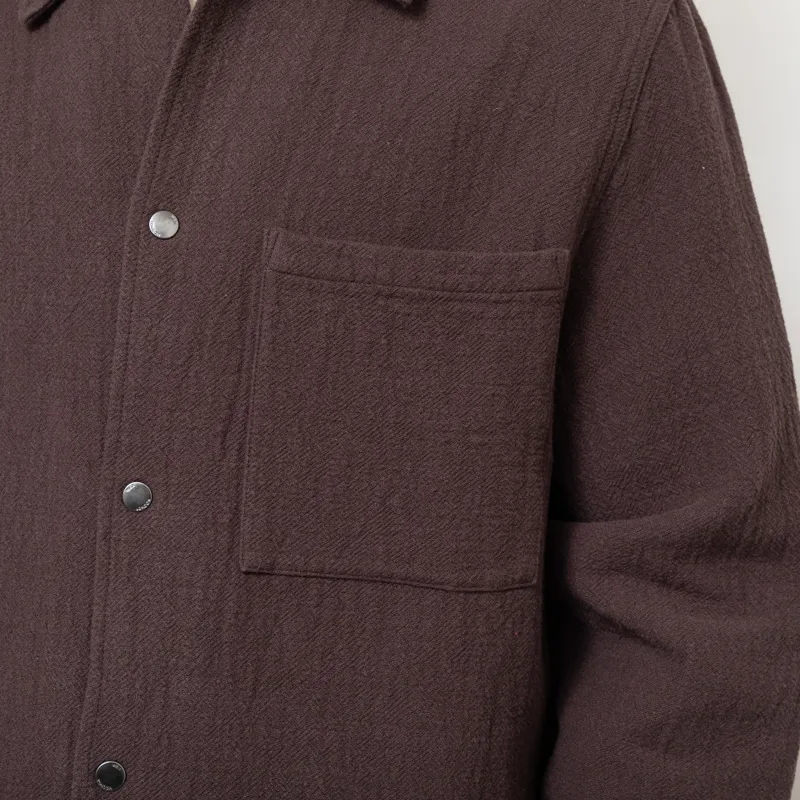 Wax London Romer Overshirt Dark Brown Heavy Crinkle Cotton-8