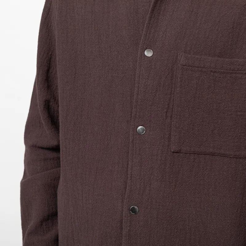 Wax London Romer Overshirt Dark Brown Heavy Crinkle Cotton-7