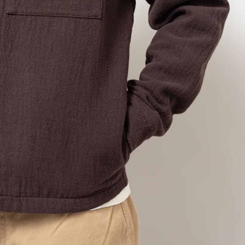 Wax London Romer Overshirt Dark Brown Heavy Crinkle Cotton-10