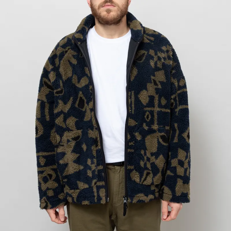 Wax London Tate Fleece Jacket Navy Khaki Shapes Jacquard-2