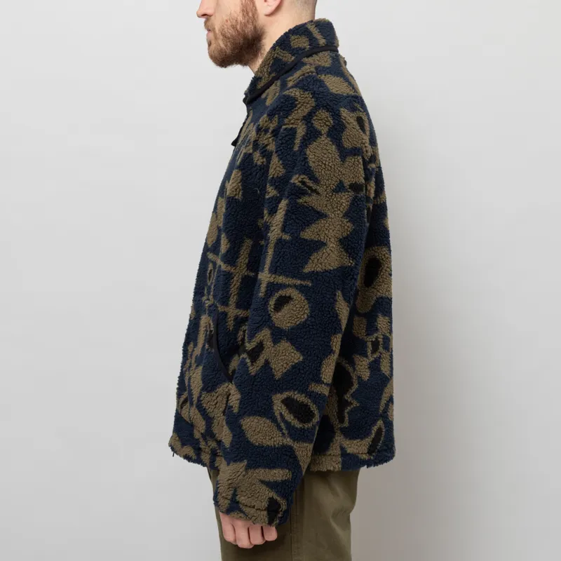 Wax London Tate Fleece Jacket Navy Khaki Shapes Jacquard-4
