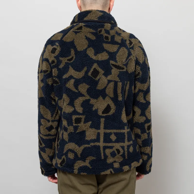 Wax London Tate Fleece Jacket Navy Khaki Shapes Jacquard-5