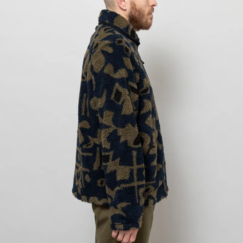 Wax London Tate Fleece Jacket Navy Khaki Shapes Jacquard-6