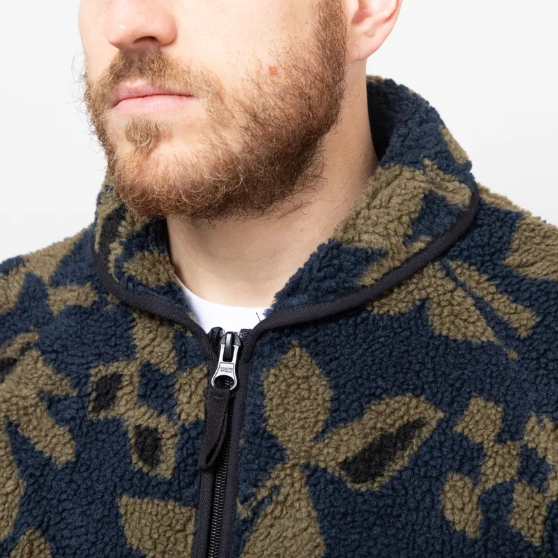 Wax London Tate Fleece Jacket Navy Khaki Shapes Jacquard-7