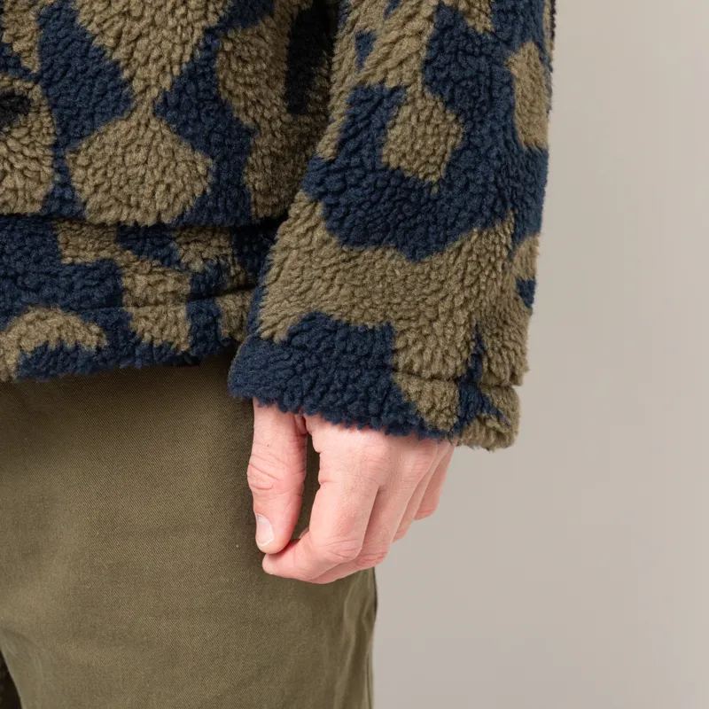 Wax London Tate Fleece Jacket Navy Khaki Shapes Jacquard-10