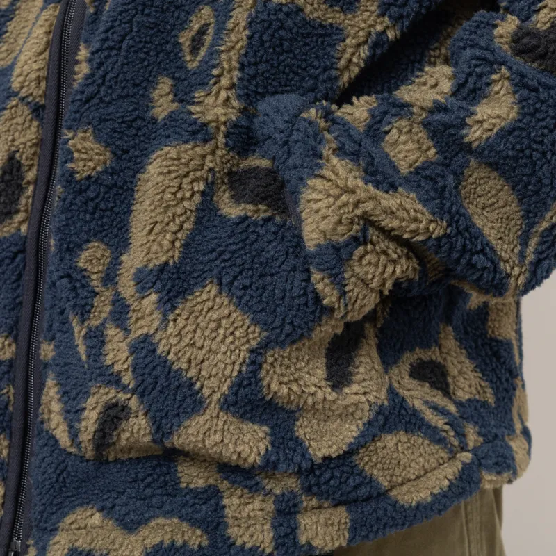 Wax London Tate Fleece Jacket Navy Khaki Shapes Jacquard-8